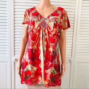 New UNITY Multicolor V-Neck Short Sleeve Blouse Size 1X